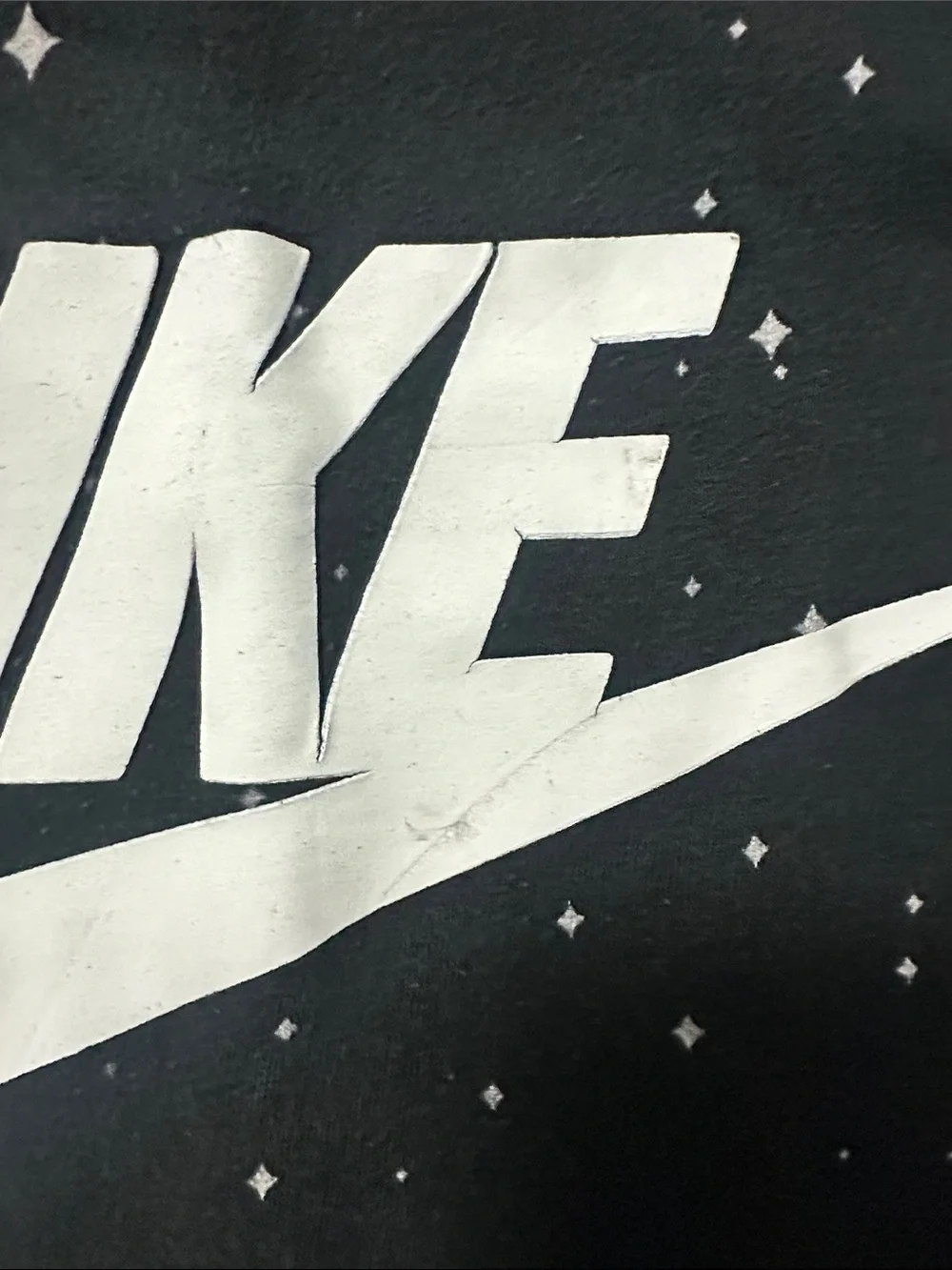 Nike Black Tee with White Swoosh and Star Print size large